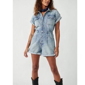 Free people Marci cuffed shortall jumpsuit